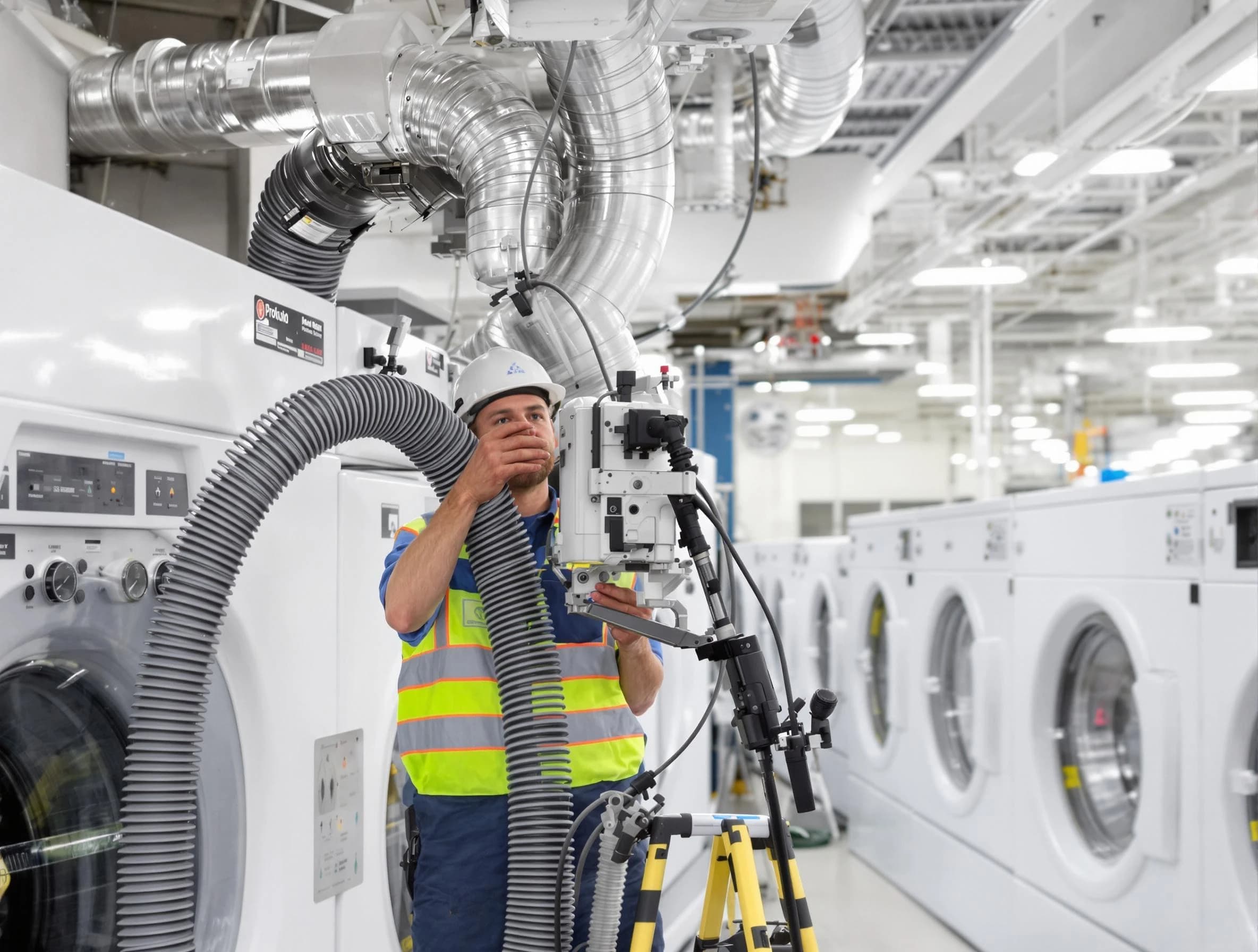Worcester Dryer Vent Cleaning team performing commercial-grade dryer vent cleaning at a business facility in Worcester