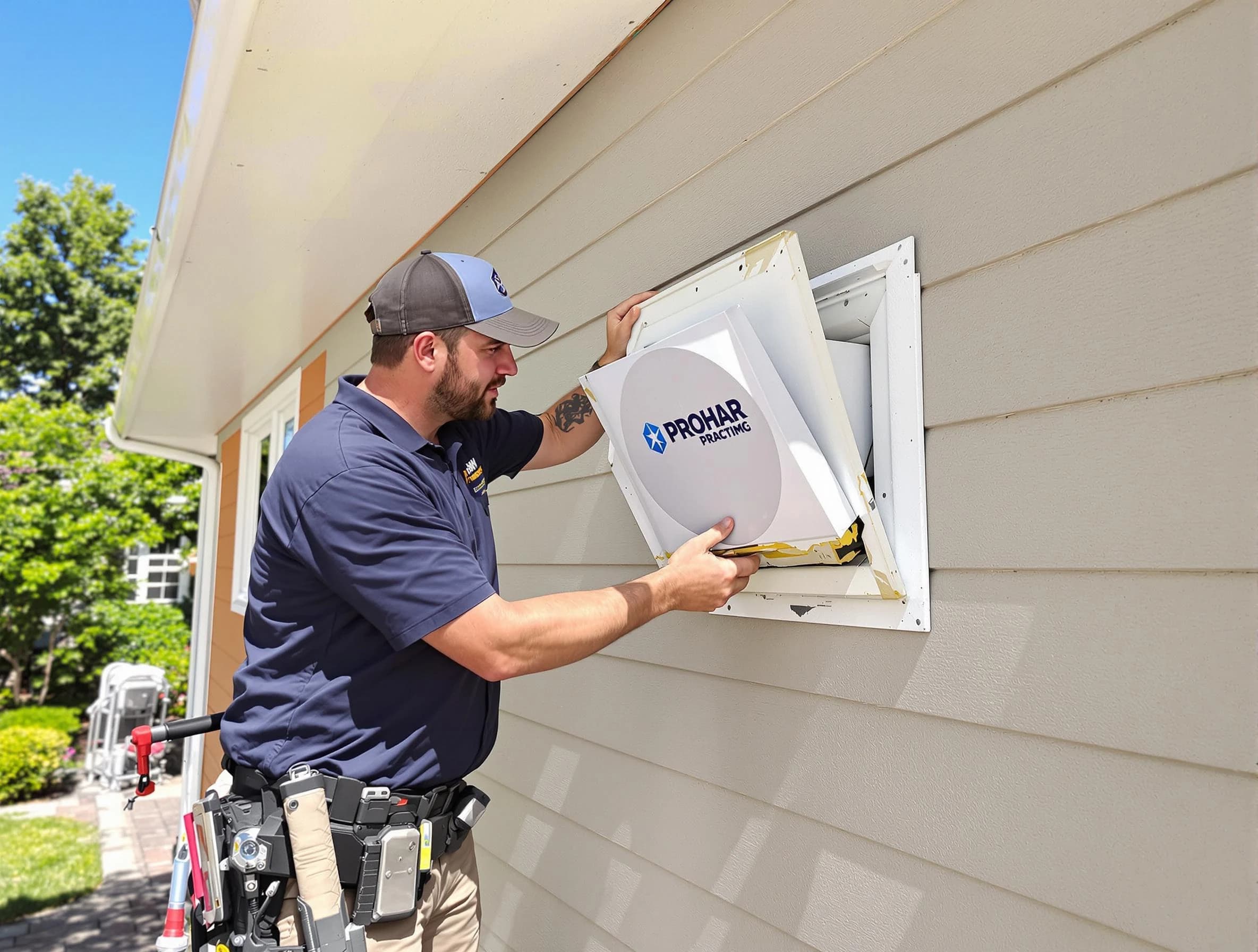 Worcester Dryer Vent Cleaning technician installing a new protective dryer vent cover on a home in Worcester