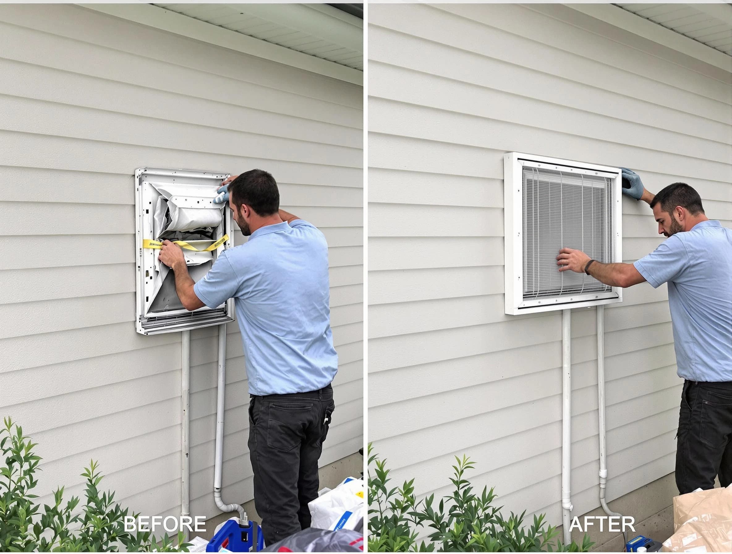 Worcester Dryer Vent Cleaning technician installing high-quality dryer vent cover at a residential property in Worcester