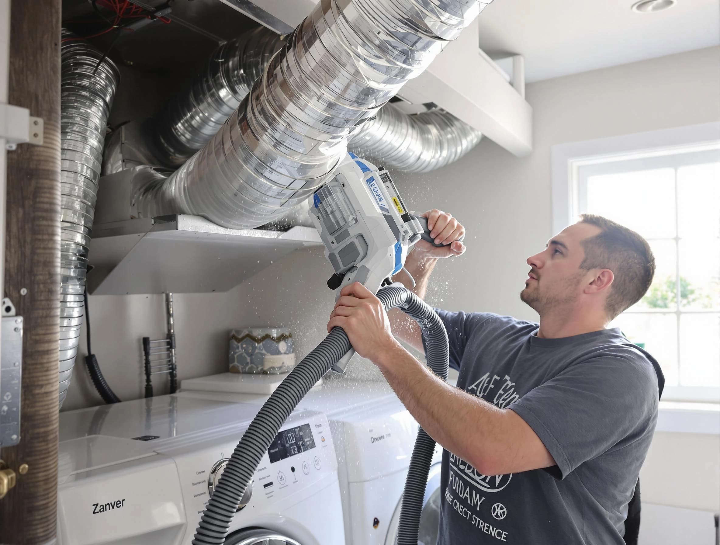 Worcester Dryer Vent Cleaning specialist cleaning deep within a dryer vent duct system in Worcester