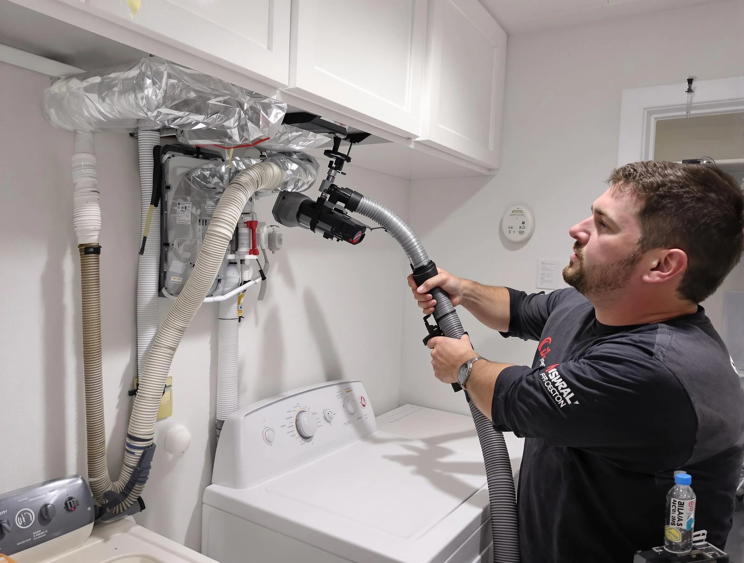 Worcester Dryer Vent Cleaning certified technician performing safety-focused gas dryer vent cleaning in Worcester