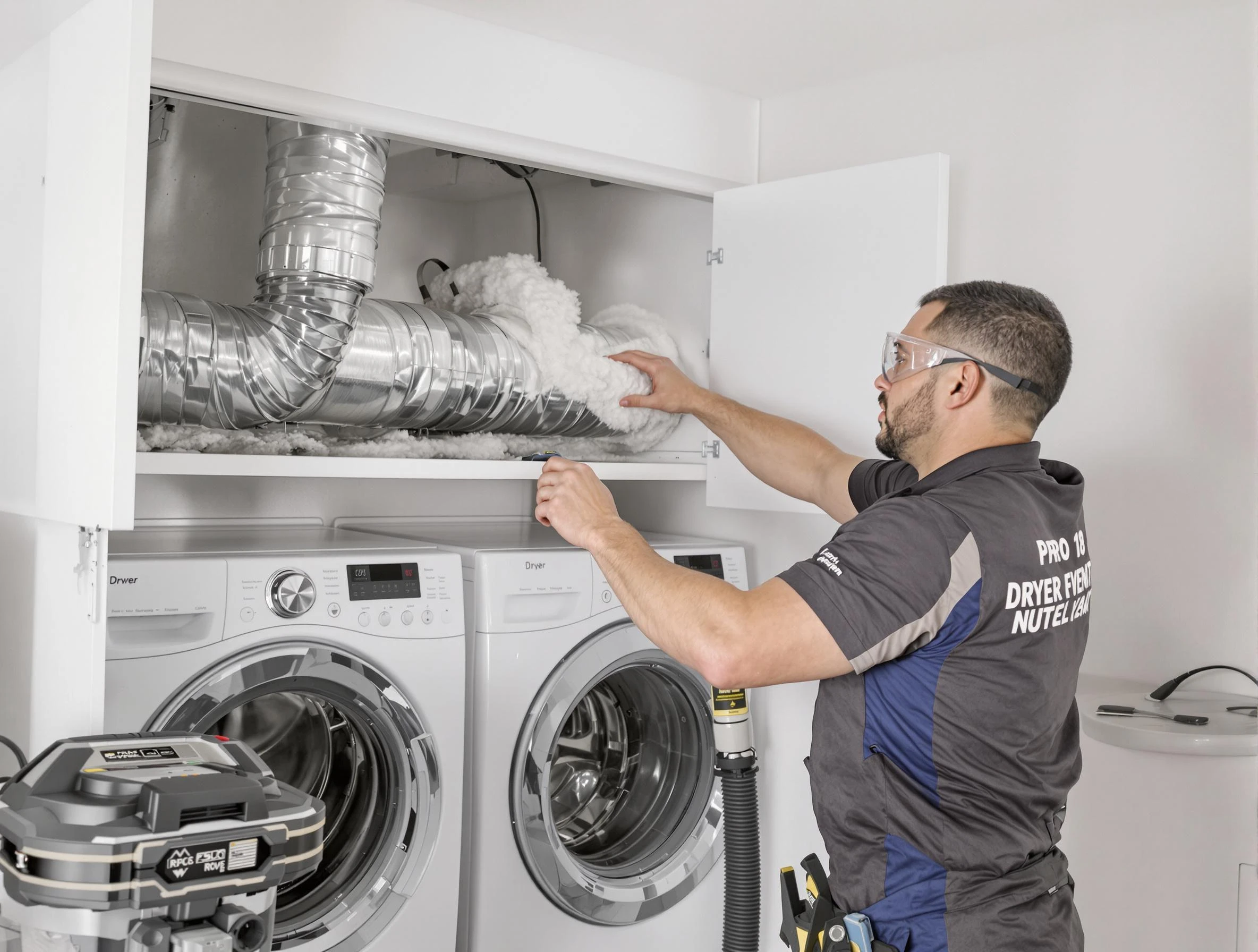 Worcester Dryer Vent Cleaning certified technician performing specialized gas dryer vent cleaning in Worcester