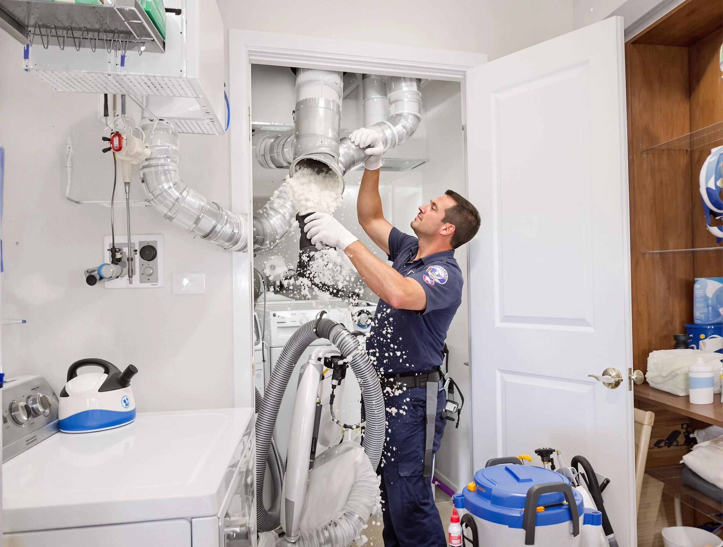 Worcester Dryer Vent Cleaning technician delivering thorough residential dryer vent cleaning service in Worcester